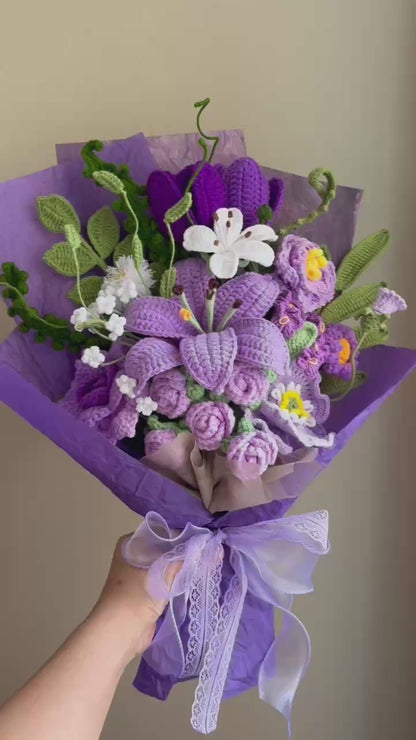 Supreme purple haven | Crochet Flower Bouquet: Handmade Dahlia Tulip peony