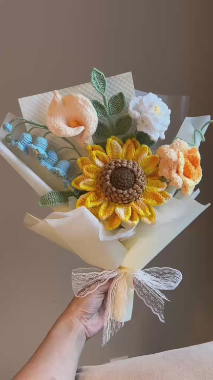 Bright sunflower bell | Crochet flowers bouquet, One of a kind gifts