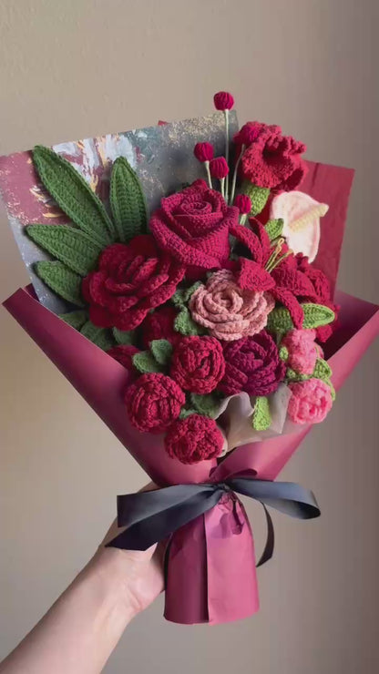 Supreme retro red | Crochet flowers bouquet, forever flowers